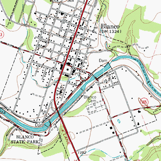 Topographic Map of Blanco State Park, TX