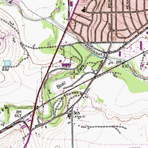 Topographic Map of Boaz Park, TX