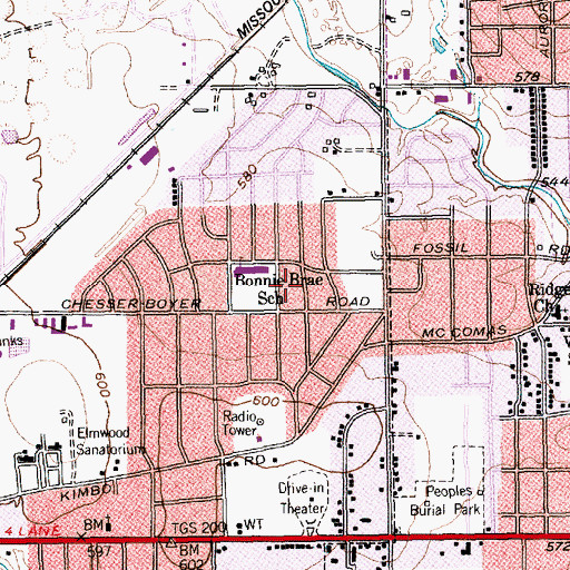 Topographic Map of Bonnie Brae Park, TX