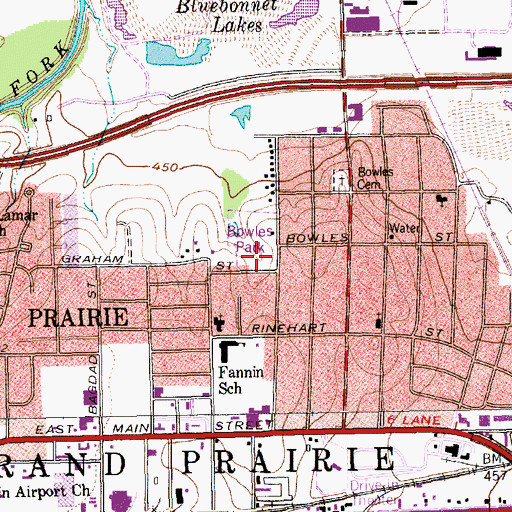 Topographic Map of Bowles Park, TX
