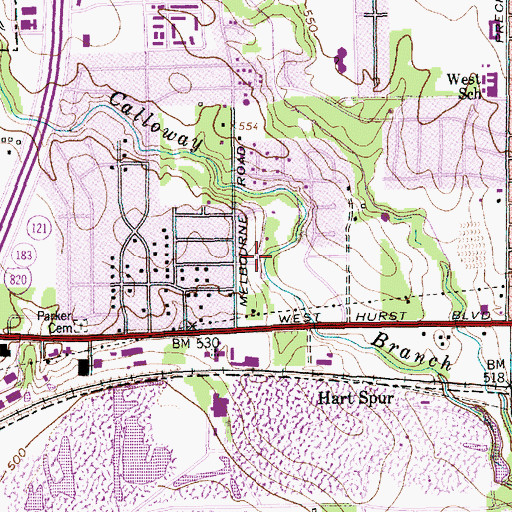 Topographic Map of Billy Creek Estates Park, TX