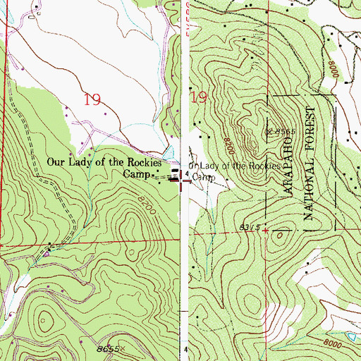 Topographic Map of Our Lady of the Rockies Camp, CO