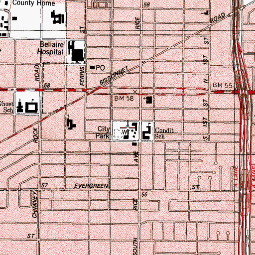 Topographic Map of Bellaire Park, TX