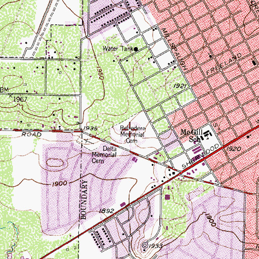 Topographic Map of Belvedere Memorial Park, TX