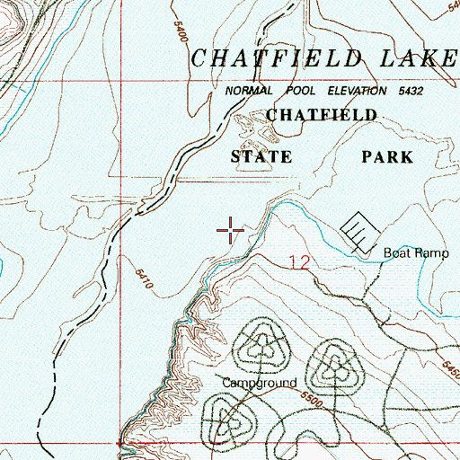 Topographic Map of Chatfield Lake, CO
