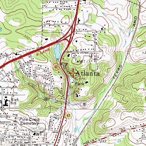 Topographic Map of Atlanta City Park, TX