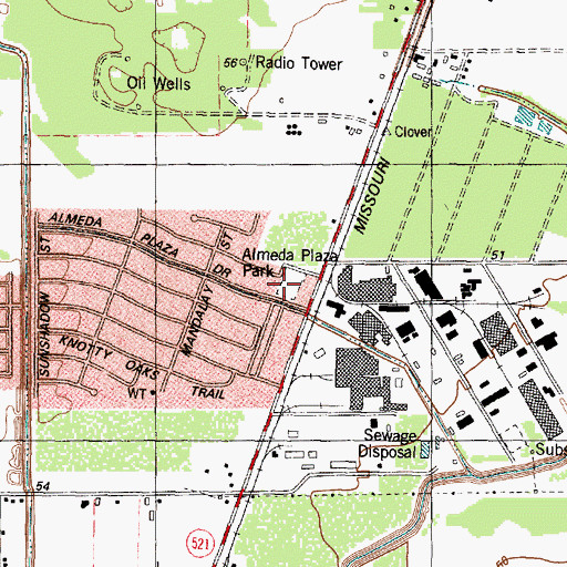 Topographic Map of Almeda Plaza Park, TX
