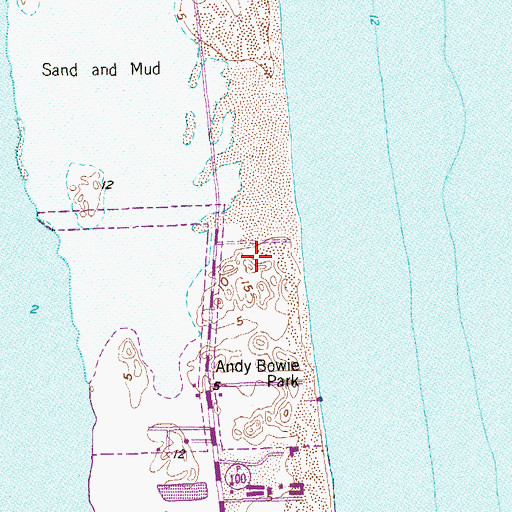 Topographic Map of Andy Bowie County Park, TX