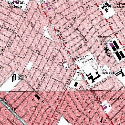 Topographic Map of Lawndale Park, TX