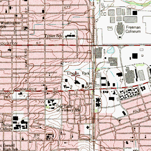 Topographic Map of Lincoln Barkmeyer Park, TX