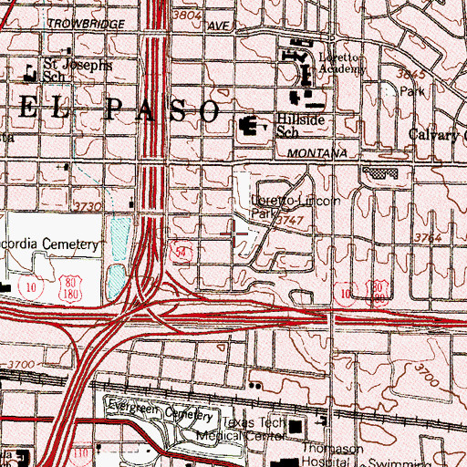 Topographic Map of Lincoln Park, TX