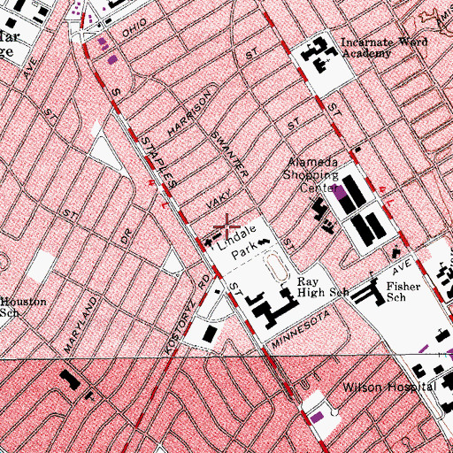 Topographic Map of Lindale Park, TX