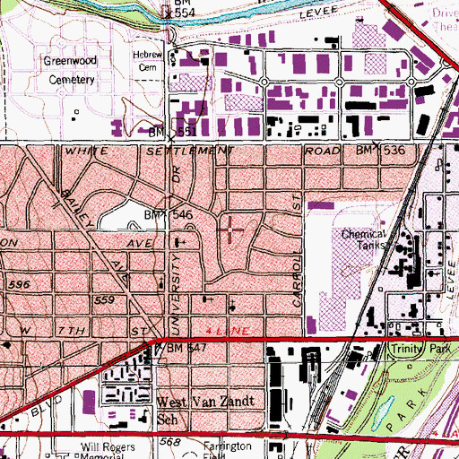 Topographic Map of Linwood Park, TX