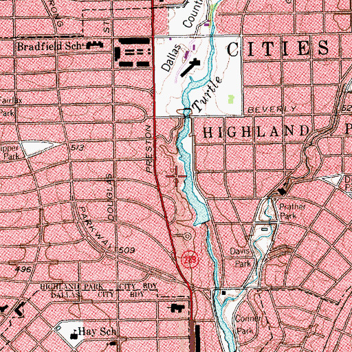 Topographic Map of Lakeside Park, TX