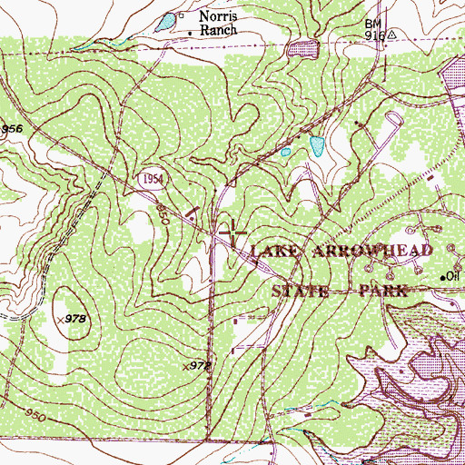 Topographic Map of Lake Arrowhead State Park, TX