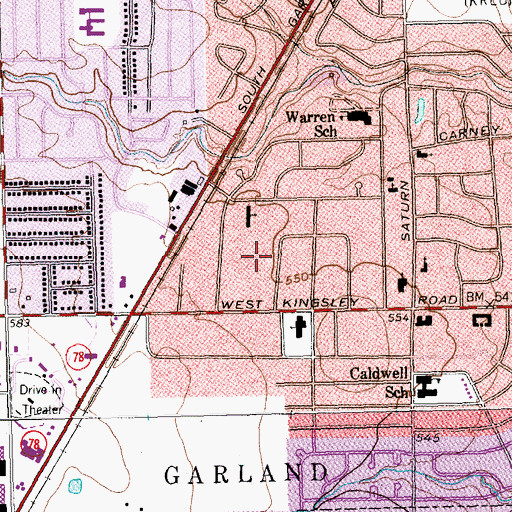 Topographic Map of Kingsley Park, TX