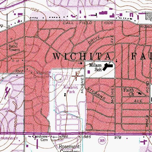 Topographic Map of Kiwanis Park, TX
