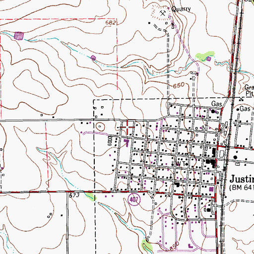 Topographic Map of Justin Park, TX