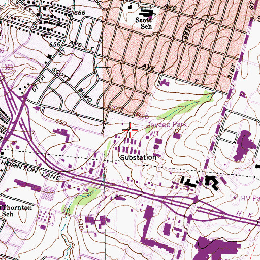 Topographic Map of Jaycee Park, TX