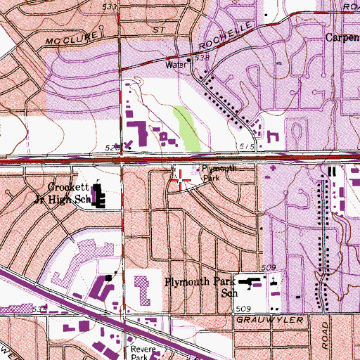 Topographic Map of Jaycee Park, TX