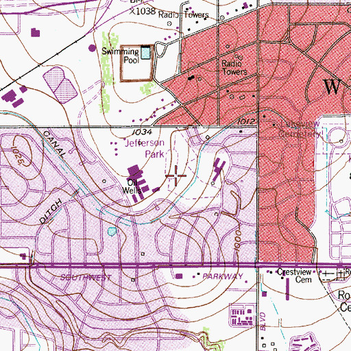 Topographic Map of Jefferson Park, TX