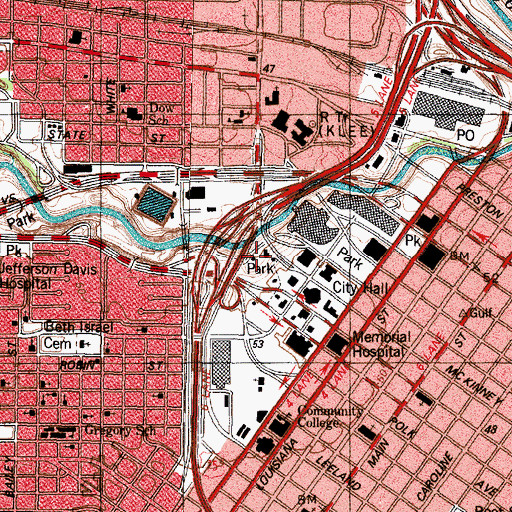 Topographic Map of Houston Park, TX