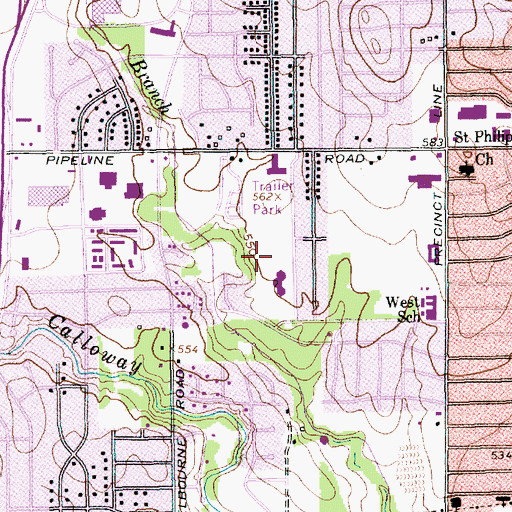 Topographic Map of Hurst Hills Park, TX