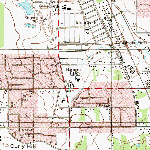 Topographic Map of Hutchins Park, TX