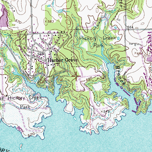 Topographic Map of Hickory Creek Park, TX