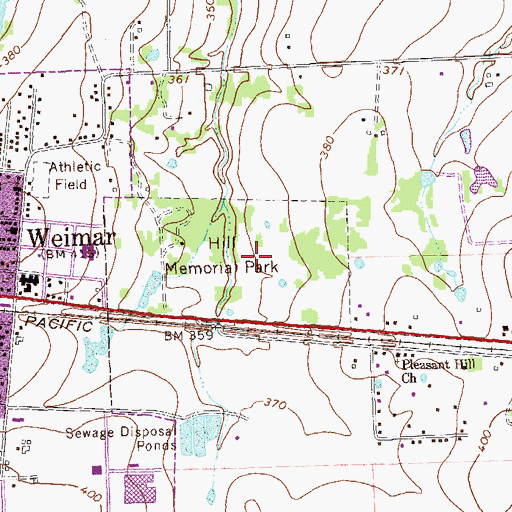 Topographic Map of Hill Memorial Park, TX