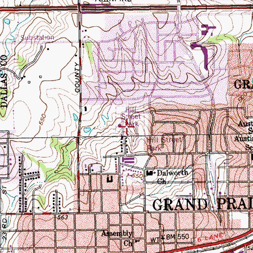 Topographic Map of Hill Street Park, TX