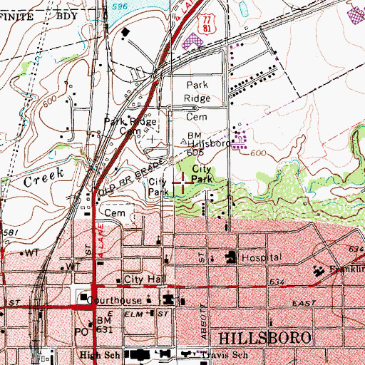 Topographic Map of Hillsboro City Park, TX