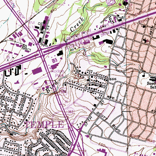 Topographic Map of Hodge Park, TX