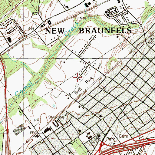 Topographic Map of H E B Park, TX