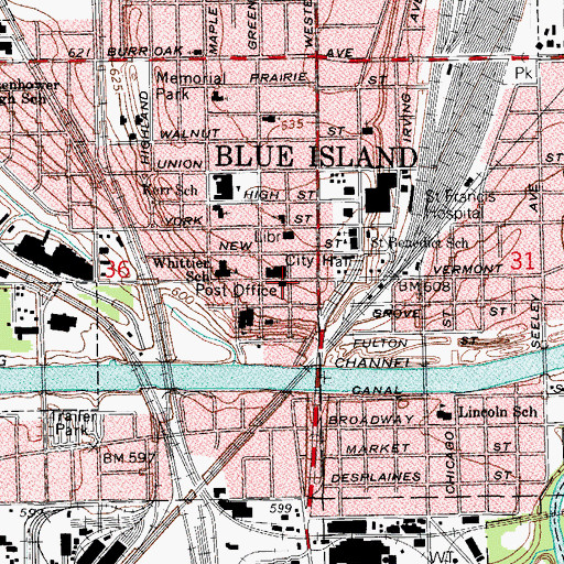 Topographic Map of Blue Island Post Office, IL