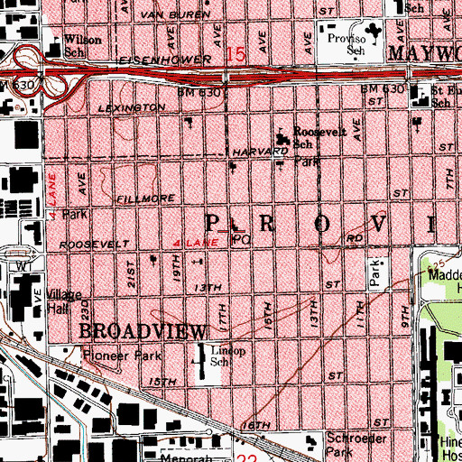 Topographic Map of Broadview Post Office, IL