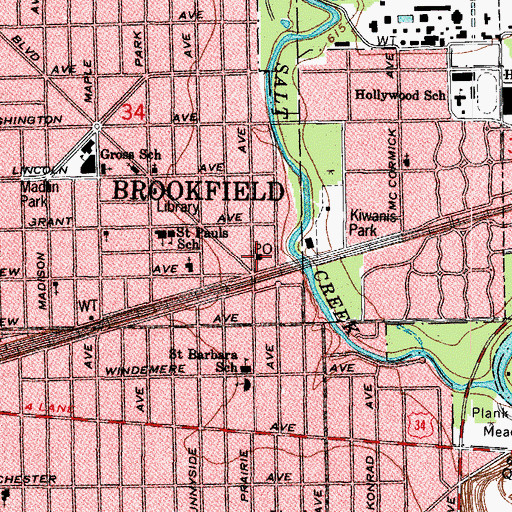 Topographic Map of Brookfield Post Office, IL