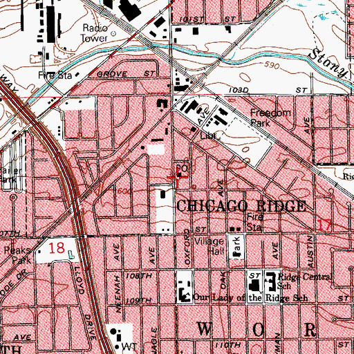 Topographic Map of Chicago Ridge Post Office, IL
