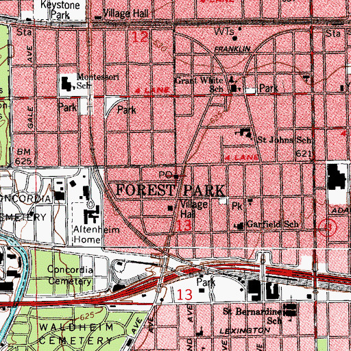 Topographic Map of Forest Park Post Office, IL