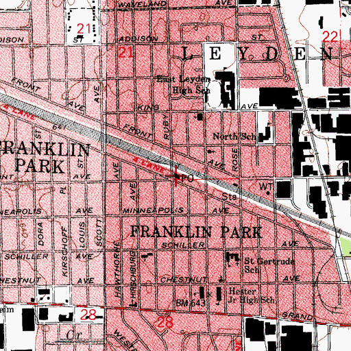 Topographic Map of Franklin Park Post Office, IL