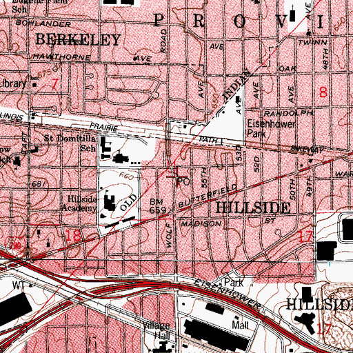 Topographic Map of Hillside Post Office, IL