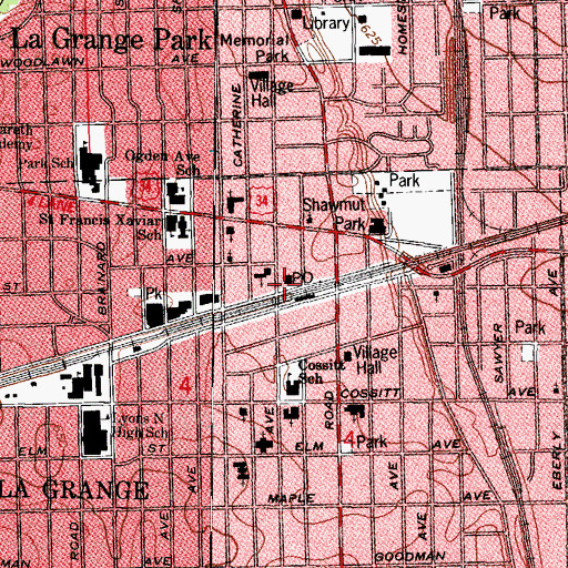Topographic Map of La Grange Post Office, IL