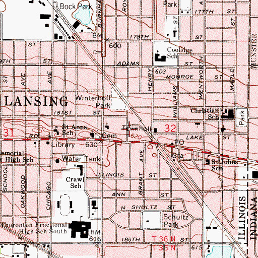Topographic Map of Lansing Post Office, IL