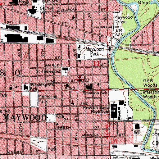 Topographic Map of Maywood Post Office, IL