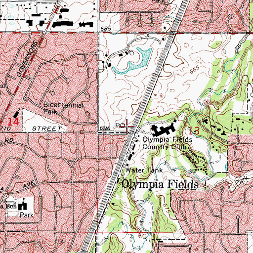 Topographic Map of Olympia Fields Post Office, IL
