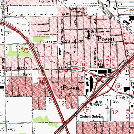 Topographic Map of Posen Post Office, IL