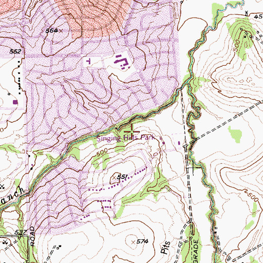 Topographic Map of Singing Hills Park, TX