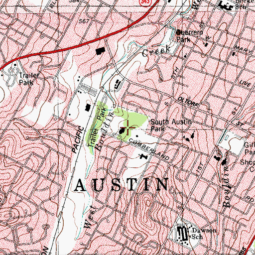 Topographic Map of South Austin Park, TX