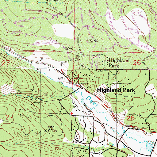 Topographic Map of Highland Park, CO