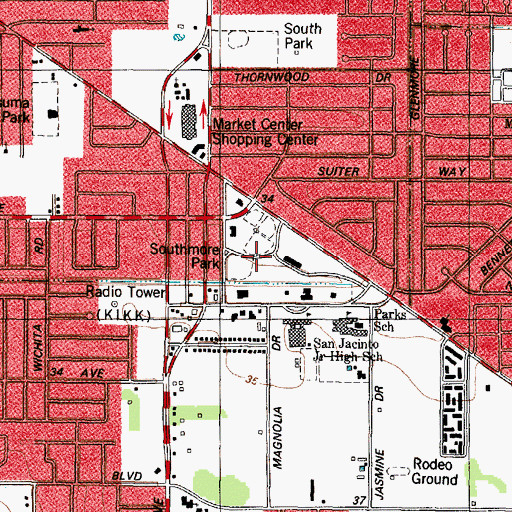 Topographic Map of Southmore Park, TX